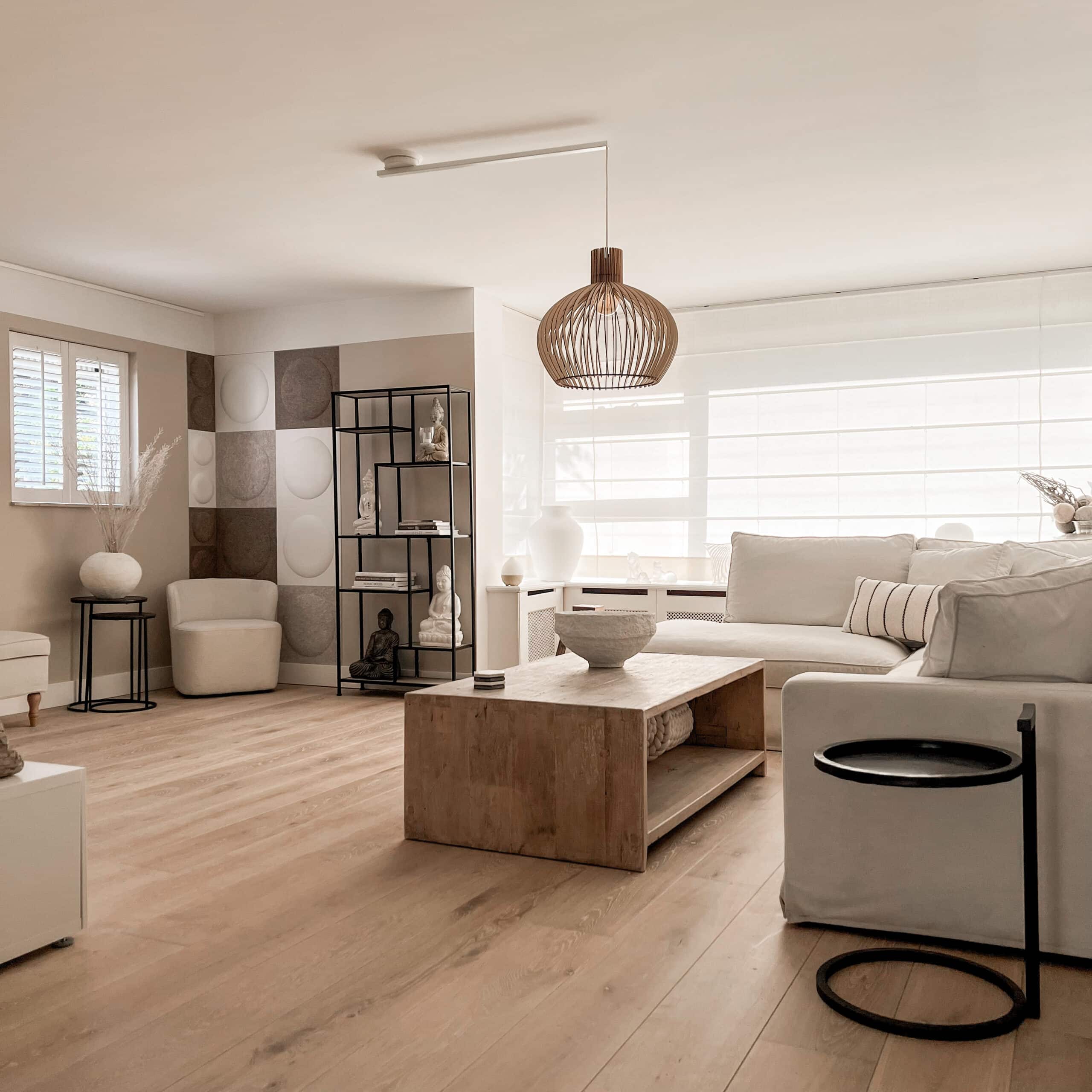 Lightswing® Twin Matt White with one pendant light in neutral modern living room