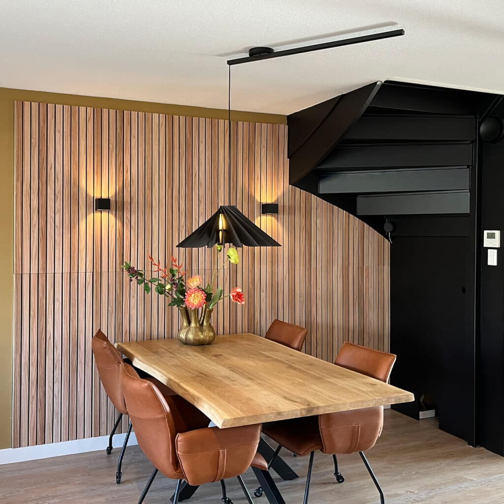 Lightswing® Twin Matt Black with one pendant light Novo Black above dining table in modern dining room