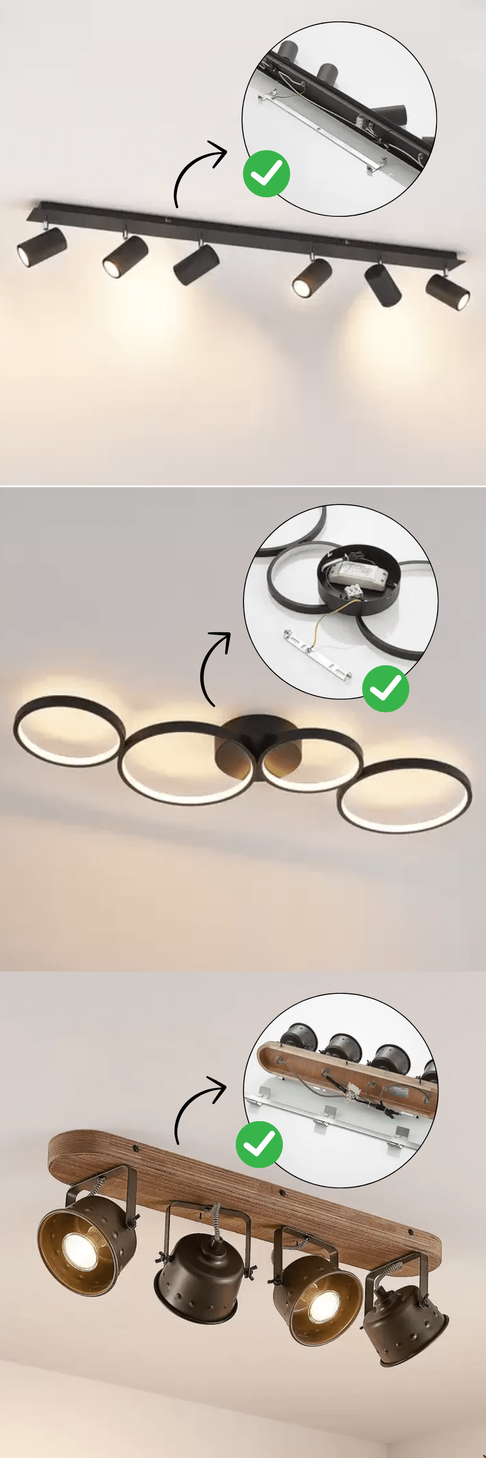 Lightswing® compatible ceiling lights with centered mounting brackets suitable for Lightswing® installation