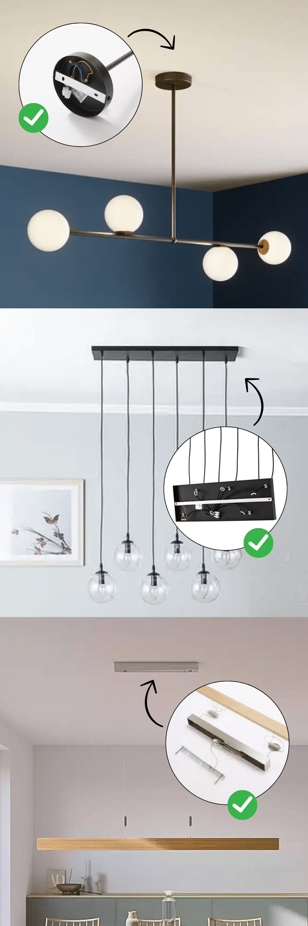 Lightswing® compatible ceiling lights with centralized or adjustable suspension points suitable for Lightswing® installation