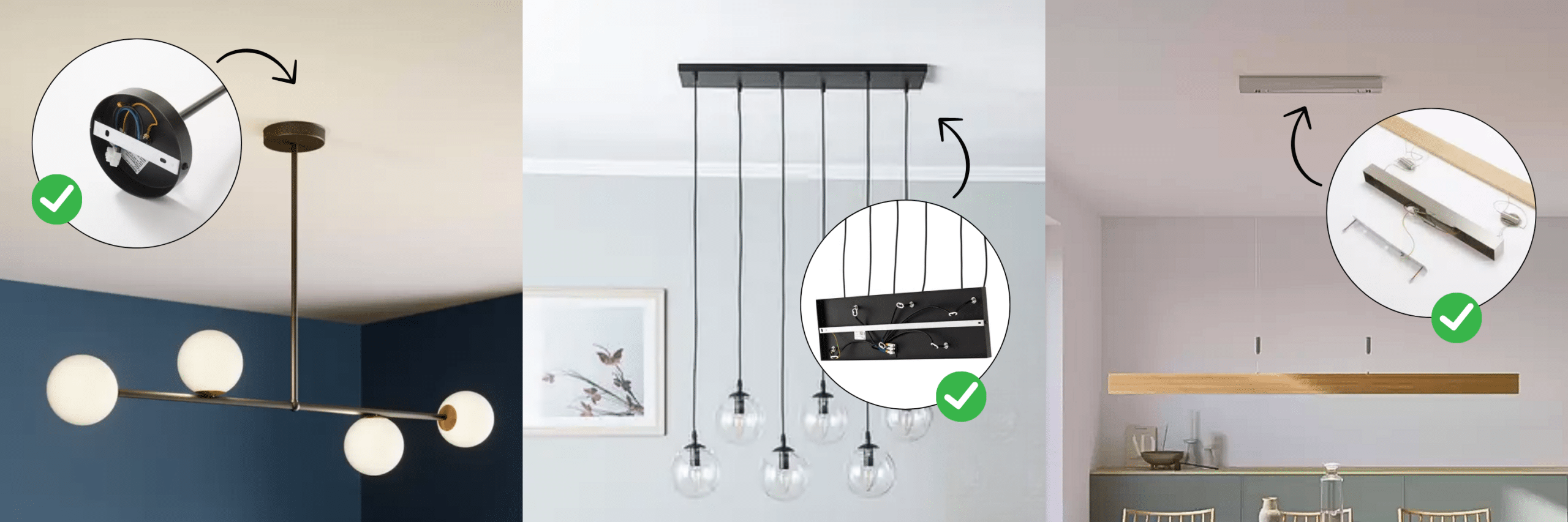Compatible ceiling lights with mounting systems suitable for Lightswing® installation